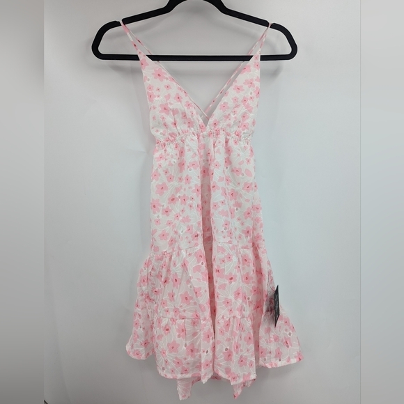 NWT LULU'S Just Dainty Floral Strapless Lace Up Back Mini Dress - Picture 1 of 8